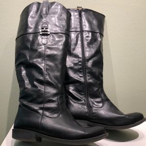 Black Wide Calf Riding Boots Sz 8W 18.5” Tall